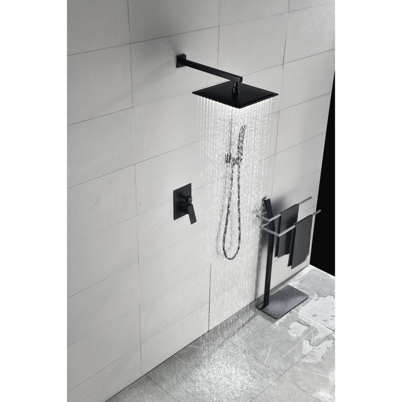 Matte Black 12" Shower Head For Wall Mount - Natural Rainfall , Easy Clean Outlet, Brass Finish Rain Mounted In Mimic, Unclogged And