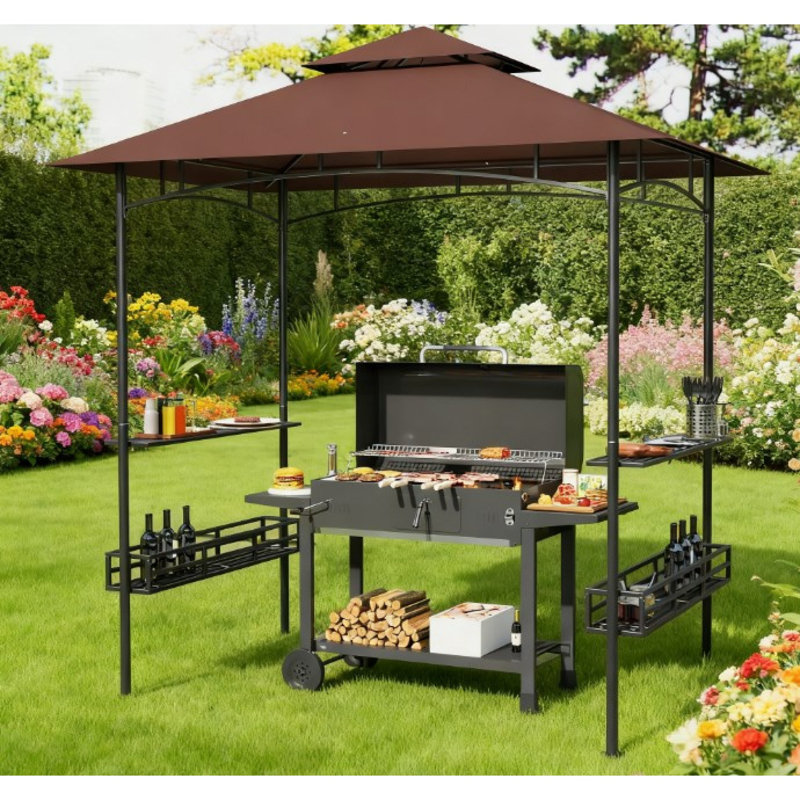 Auvent de barbecue durable, structure en métal, abri extérieur moderne avec rangement