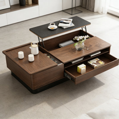 54.6" Lift Top Coffee Table With Storage Walnut Finish Adjustable Height-- Arrtle Furniture