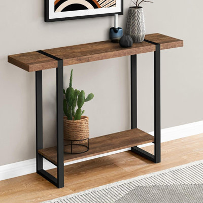 Accent Table, Console, Entryway, Narrow, Sofa, Living Room, Bedroom, Brown Laminate, Black Metal, Contemporary, Modern