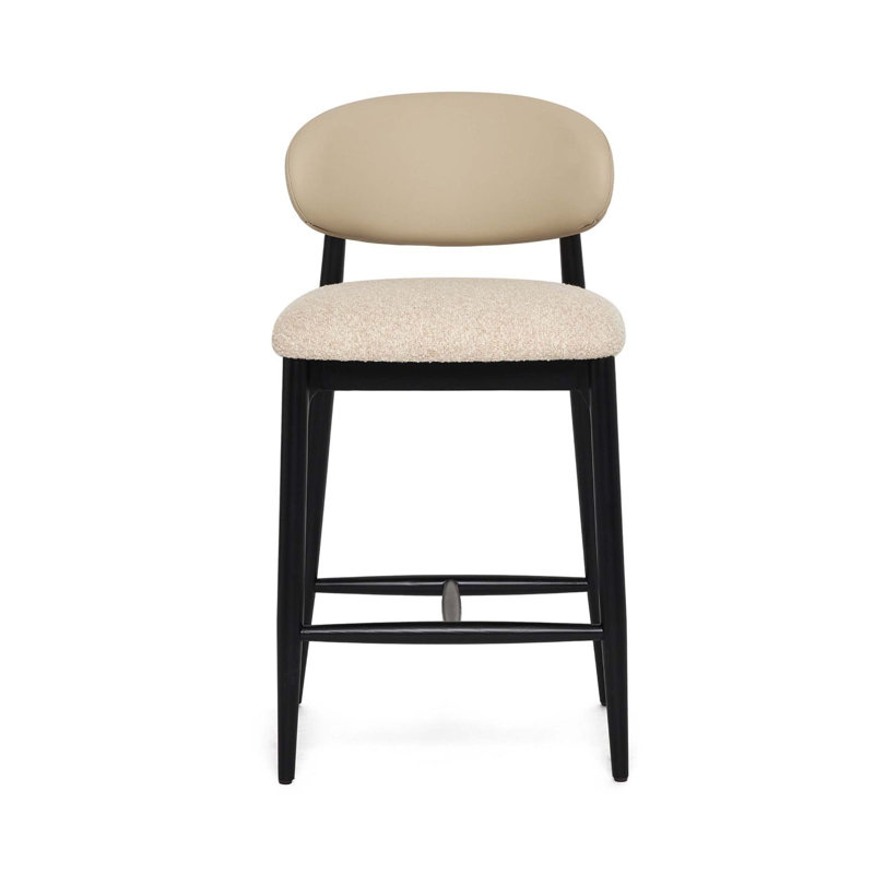 Liam Upholstered Stool with Solid Wood Frame, Baja Seed Seat/Matte Black Frame