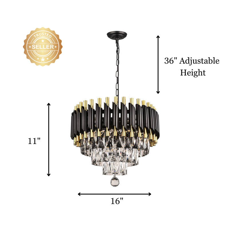 Luxury Gold And Black Crystal Light Fixture, 47" H x 16" W x 16" D