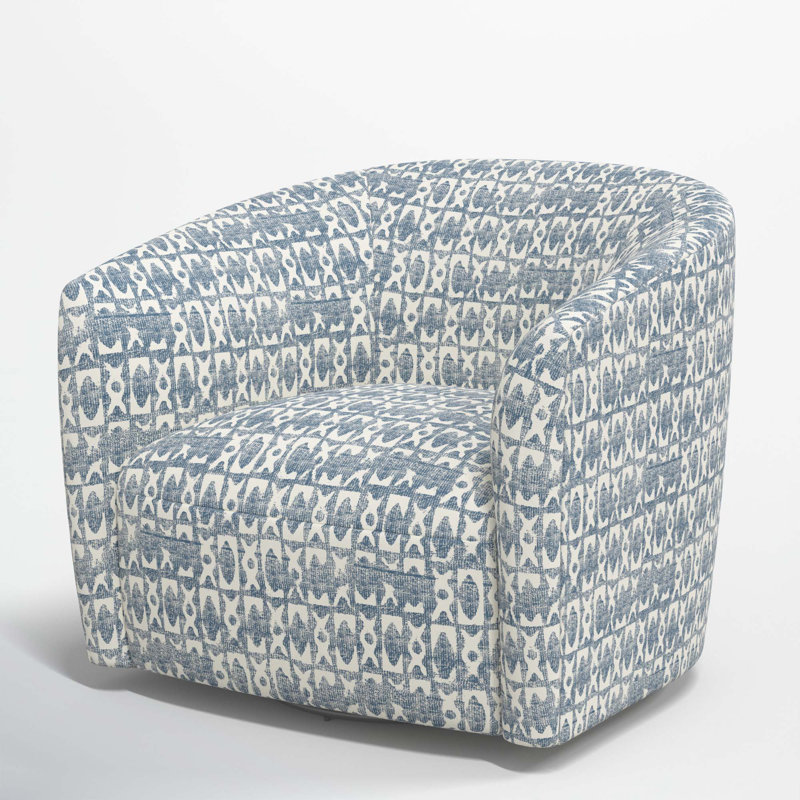 Fauteuil demi-tonneau pivotant rembourré Marita, Blocs texturés bleus