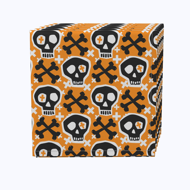 Polyester Floral Square Napkin, Hipster Skull and Bones