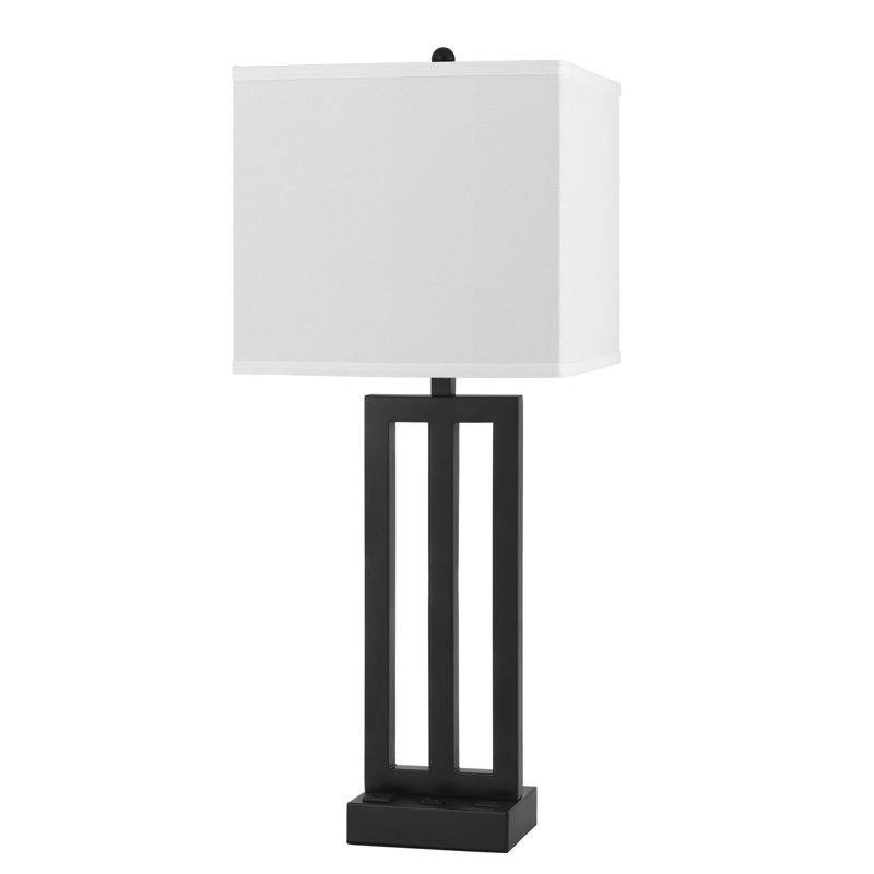 Lampe de table Haney, 1 prise, port USB, base trou de serrure bronze 30 po