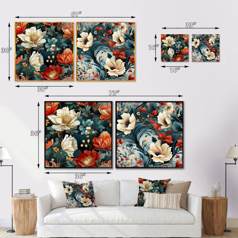 Ensemble de 2 fleurs Elsmere Wines, Cadre flottant brun, H 36 po x l 73 po