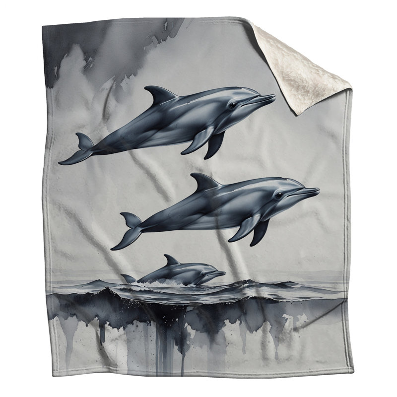 Jumping Dolphins Ocean Scene Blankets, 50in W x 60in H