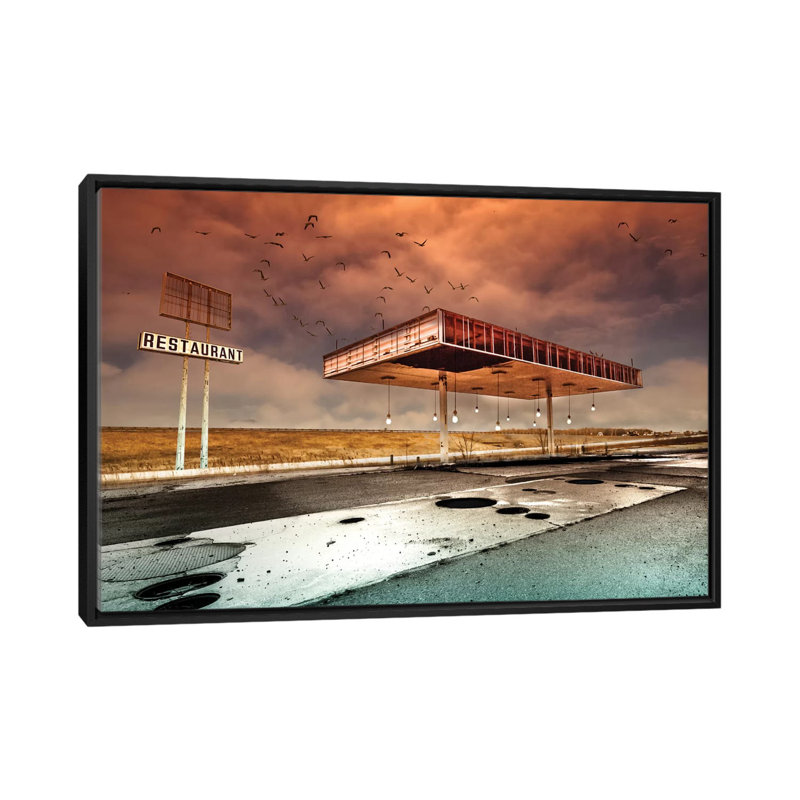 «Gaz Bar Blues», impression sur toile, H 18 po x l 26 po x P 1,5 po, Toile avec cadre noir, Pas de tapis