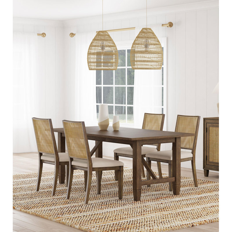 Daureen Rectangular Dining Table Set Light Brown, 5 Pieces: Table, 4 Chairs