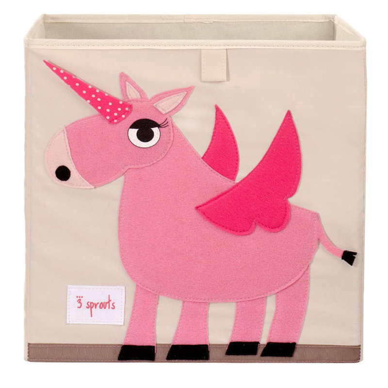 3 Sprouts ‑ boîte de rangement en forme de cube pour bébé et enfants avec image de licorne