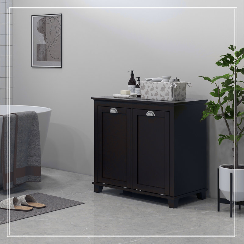 Laundry Hamper Cabinet Dual Tilt Out Bathroom Storage Floor Organizer Black