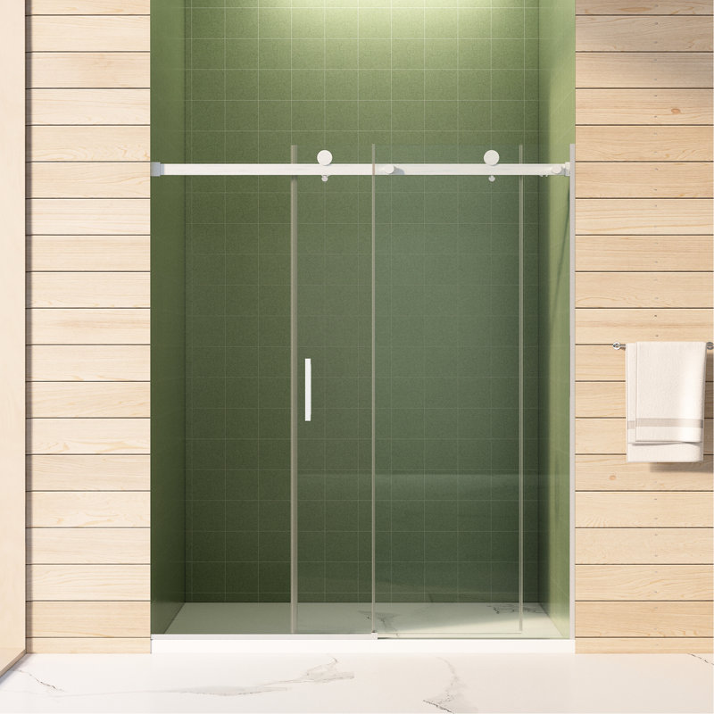 56" - 60"w X 70"h Sliding Shower Door With 8mm Tempered Glass, Easy Clean Coat, Waterproof And Buffer For Comfortable Movement 60" Wide, 70" High, Brushed Nickel Finish, Quiet Operation