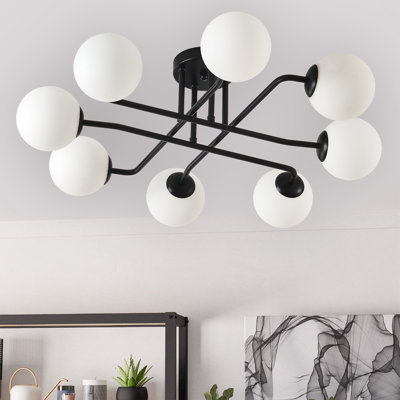8-Light Modern Sputnik Globe Semi Flush Mount
