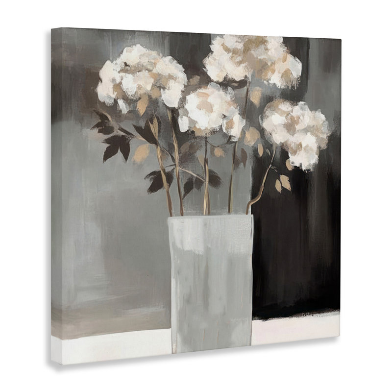 Vase de grâce sur toile grise, design par Mona Grace, H 17 po x l 17 po