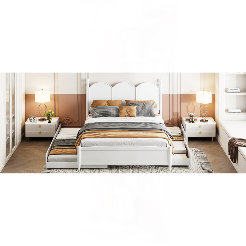 Grand lit plateforme avec 2 grands tiroirs, lit gigogne simple TG, blanc