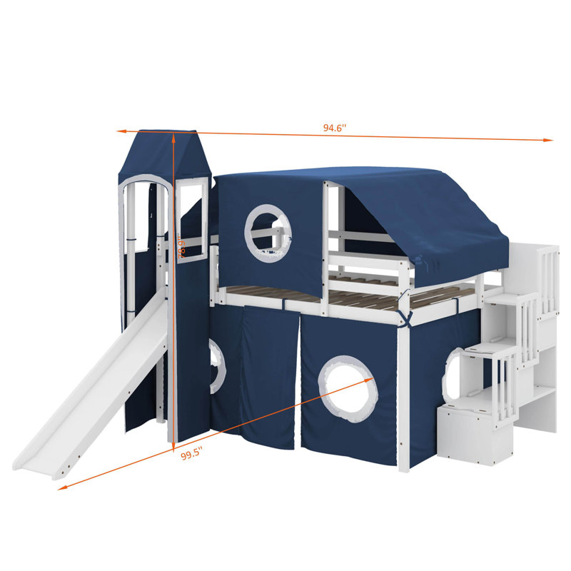 Lit mezzanine double avec tente et tour, Blue