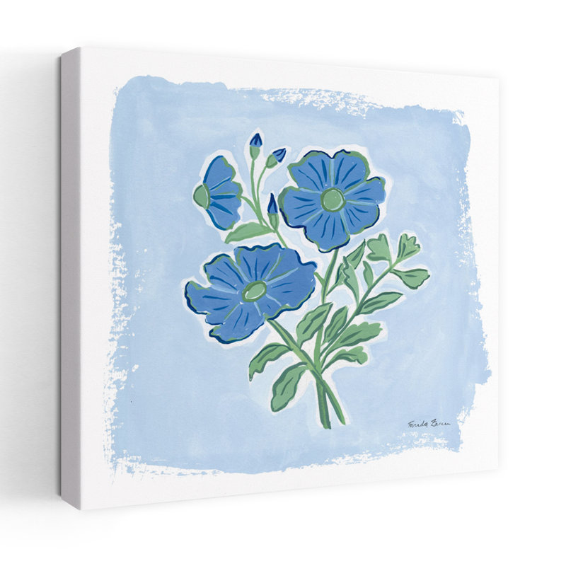 Art contemporain blues de jardin II avec fleurs bleues, H 18 po x l 18 po
