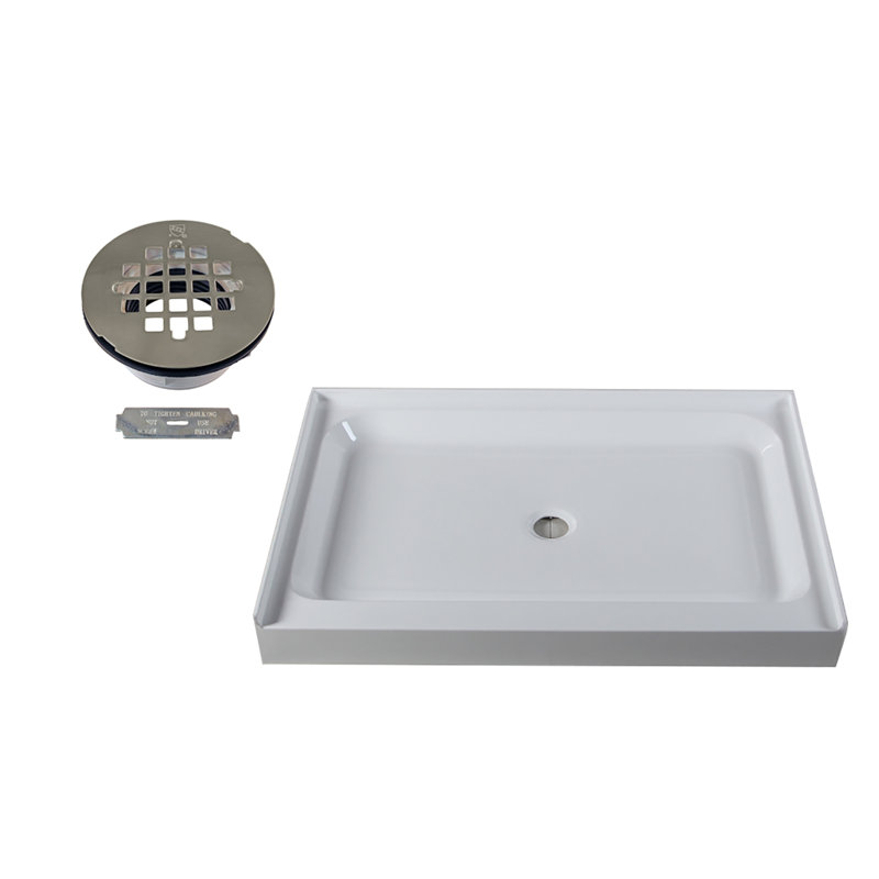 Base de douche simple avec drain central et grille de l 48 po x P 36 po, Nickel satiné