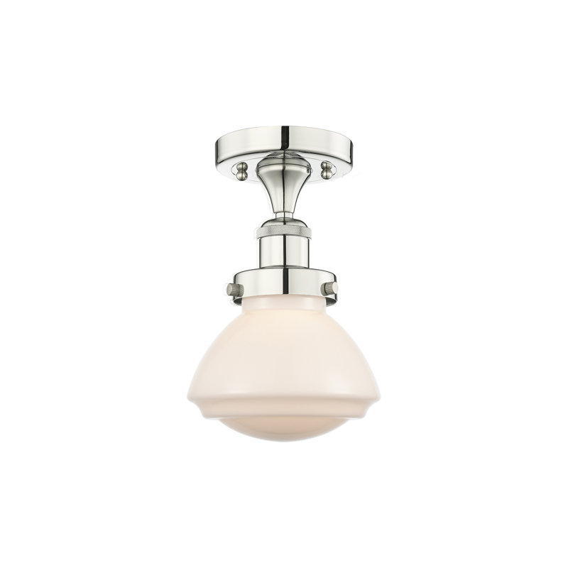Almarosa Glass Semi Flush Mount, Matte White, Polished Nickel
