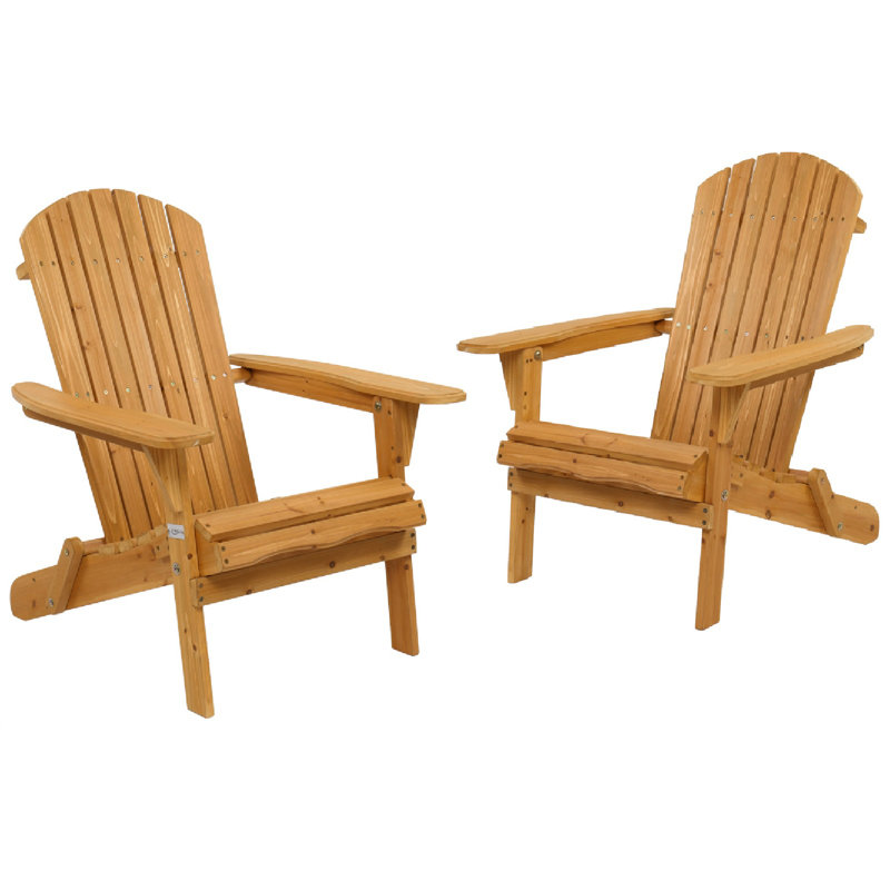 Sharene Fir Foldable Outdoor Adirondack Set, Natural Stained