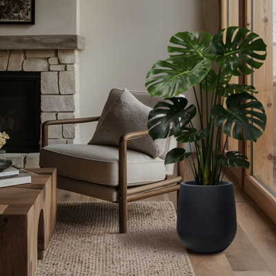 11.8 Inch Plastic Tall Planters for Outdoor Plants, Modern Black Round Tapered Flower Pot for Outdoor and Indoor Plants, Large Plant Pot with Drainage Holes and Rubber Plug for Home Garden Patio