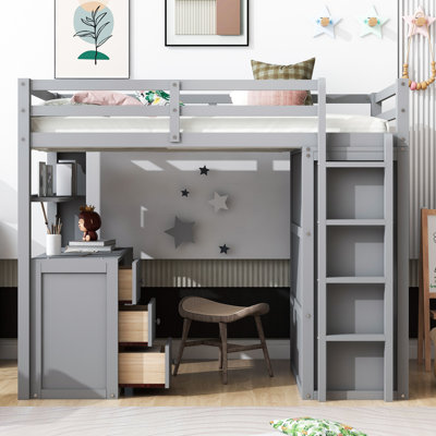 Lit mezzanine avec tiroirs, bureau et garde-robe