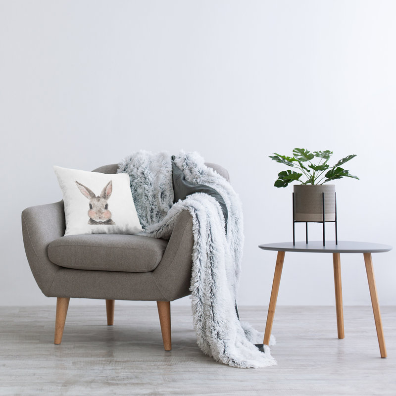 Cute Bunny Face Gray and White Square Throw Pillow, 18 x 18