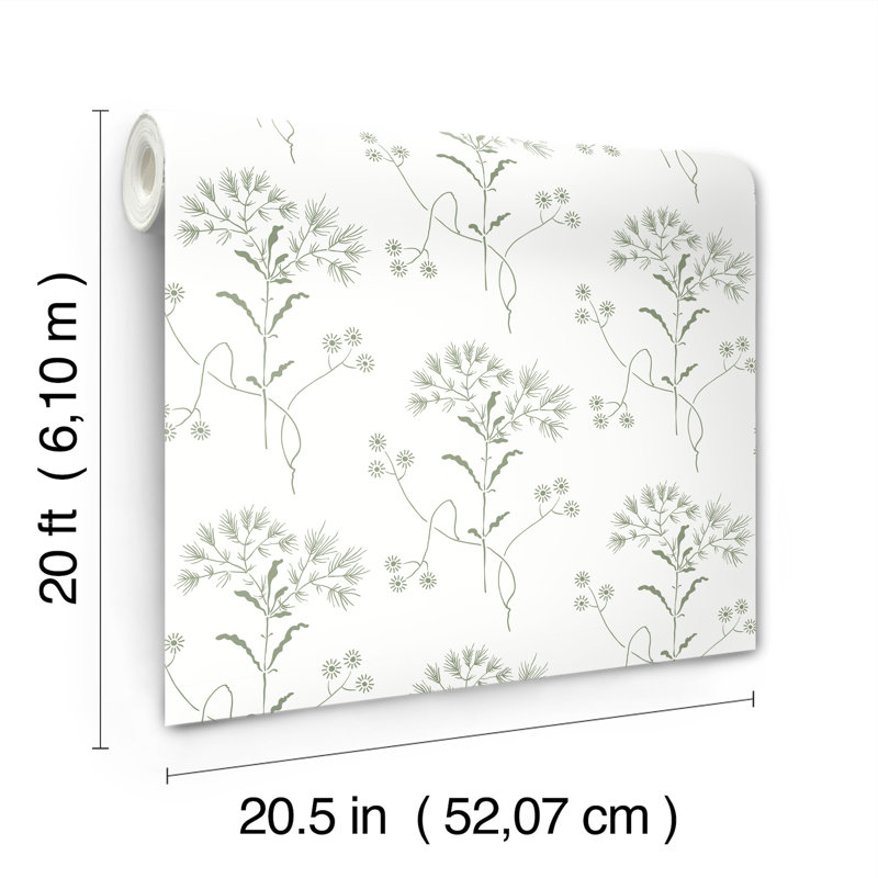 Papier peint fleurs sauvages, Vert