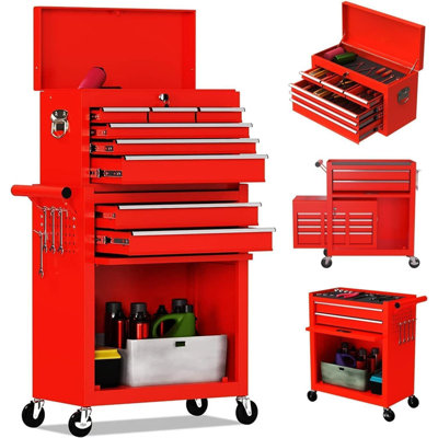 Armoire à outils à 8 tiroirs avec roulettes, chariot à outils roulant en métal avec tiroirs coulissants et doublure de protection pour atelier de garage