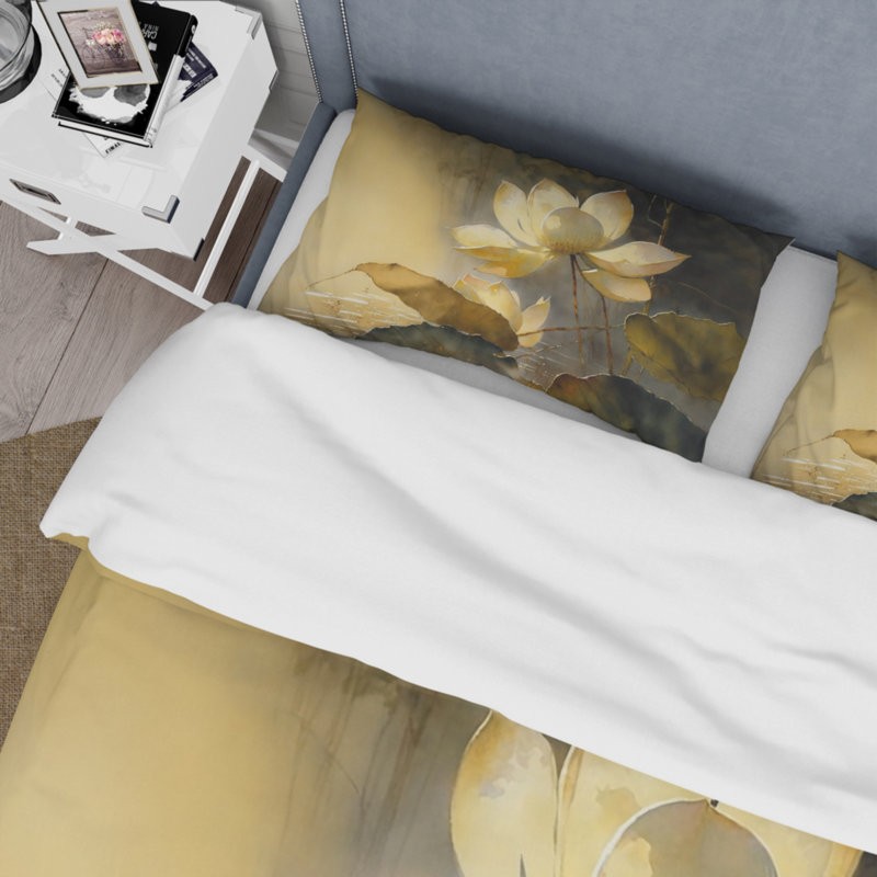 Ensemble de housse de couette en microfibre / polyester Blooming Vintage Lotus In The Pond III Bedding
