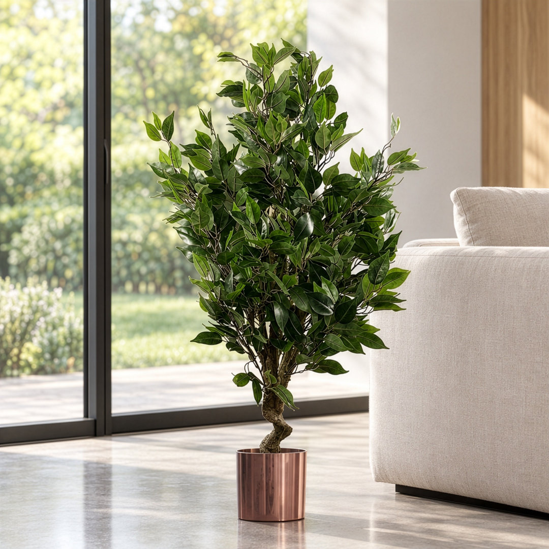 B&Q - Artificial 110Cm Evergreen Ficus Tree Copper Planter - Image 4