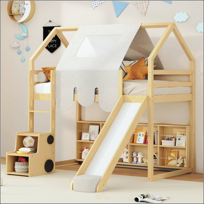 Structure de lit en mezzanine avec tente, Lit simple