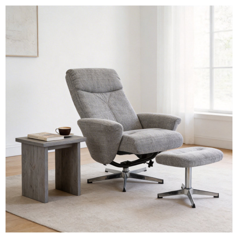 Fauteuil inclinable pivotant avec repose-pieds Modern Chenille - gris clair