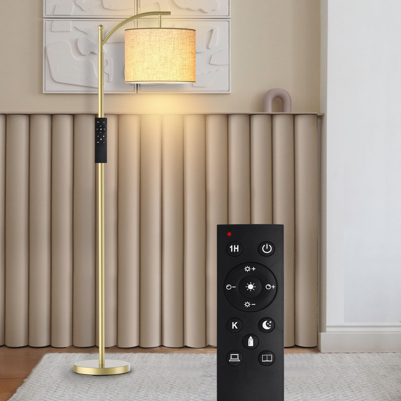 62" Arched Floor Lamp with Remote Control and Bulb Included, Gold