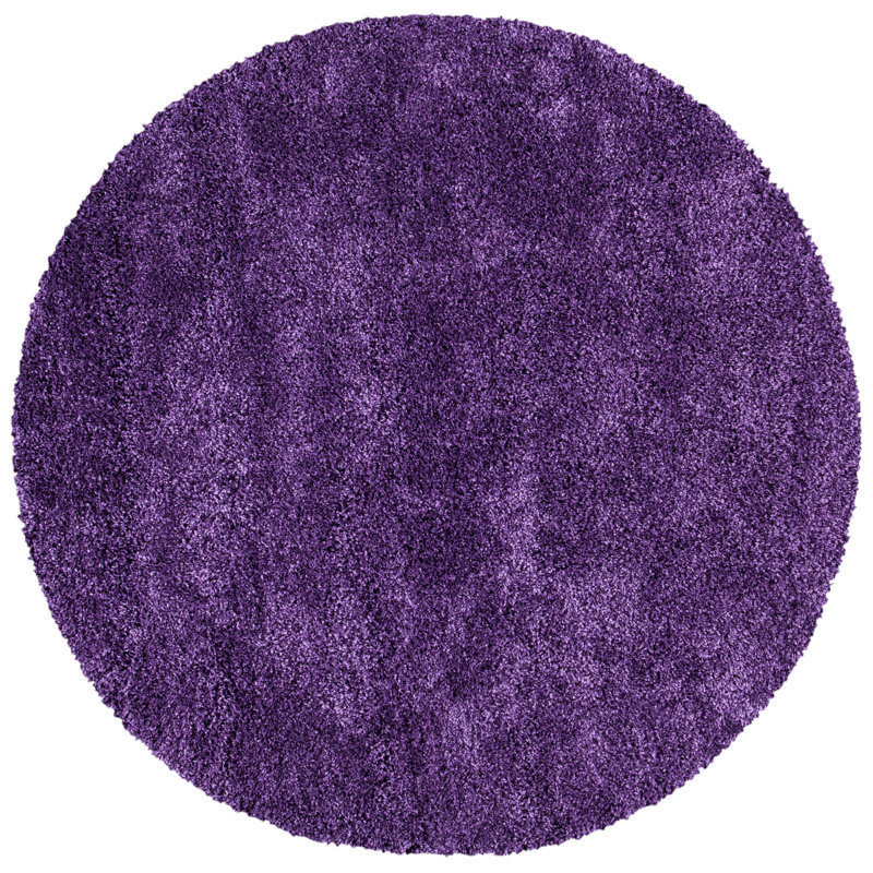 Tapis performance à poil long de couleur unie Bertle Milan, Rond 4 pi