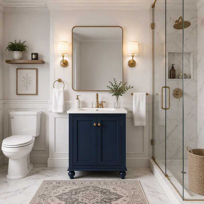 Meuble-lavabo de salle de bain 24 "avec pieds en forme de boule et tablette ajustable, Bleu, Bleu