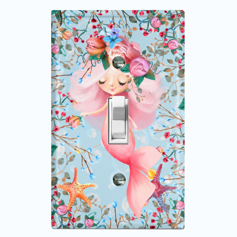 Beautiful Mermaid Ocean Flower Pink 1 - Gang Toggle Light Switch Standard Wall Plate