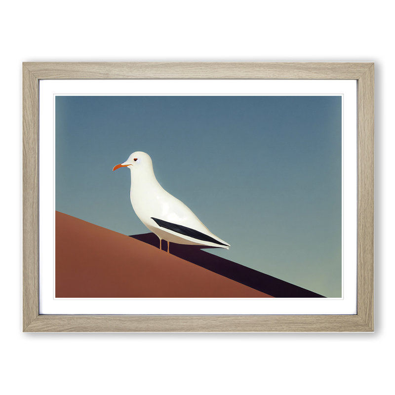Minimalist Seagull - Framed Print, 46cm H x 64cm W, Oak Framed