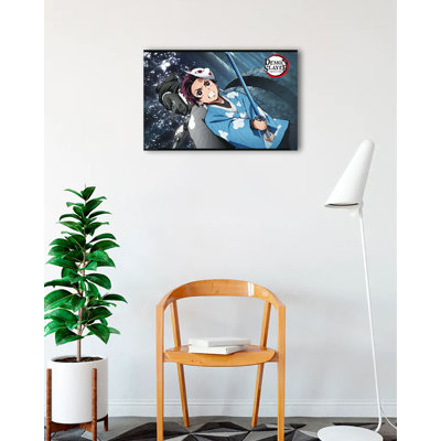 ACHETER DE L'ART POUR MOINS Sous licence officielle de tueur de démons Tanjiro et épée bleue Urukodaki, affiche d'art 36 x 24 po - reproduction décorative - papier affiche - prêt à encadrer
