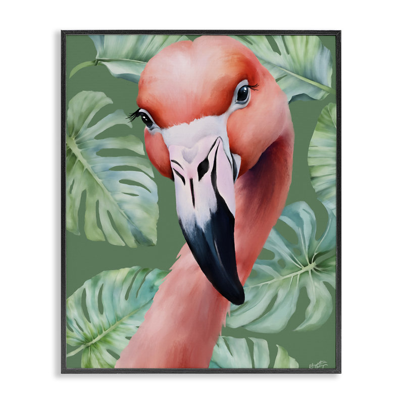 Flamant rose avec feuilles de Monstera, estampe numérique, conception par Elizabeth Medley, H 14 po x l 11 po