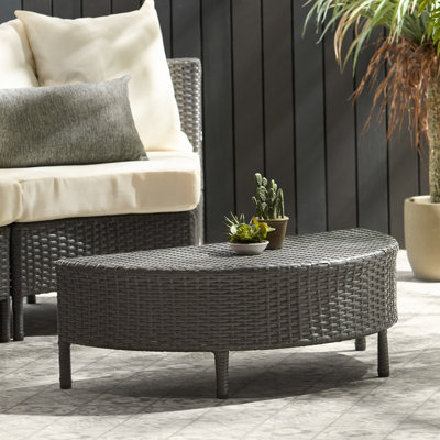 Table basse demi-ronde en osier gris résistante aux intempéries pour patio