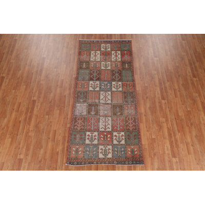 Tapis de couloir unique en laine noué à la main de style années 1960 de 3 pi 7 po x 8 pi 6 po Ishmeal