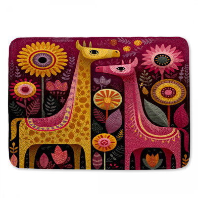 Tapis de bain stylisé girafes avec fleurs