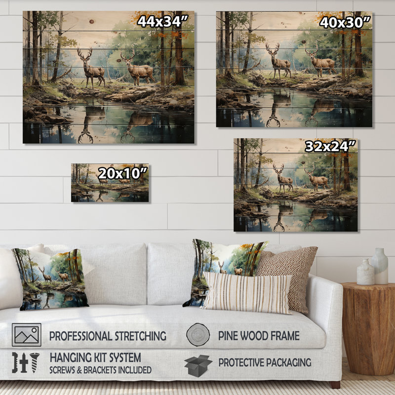 Haaroon - Animaux, reproduction sur bois de pin naturel, H 24 po x l 32 po