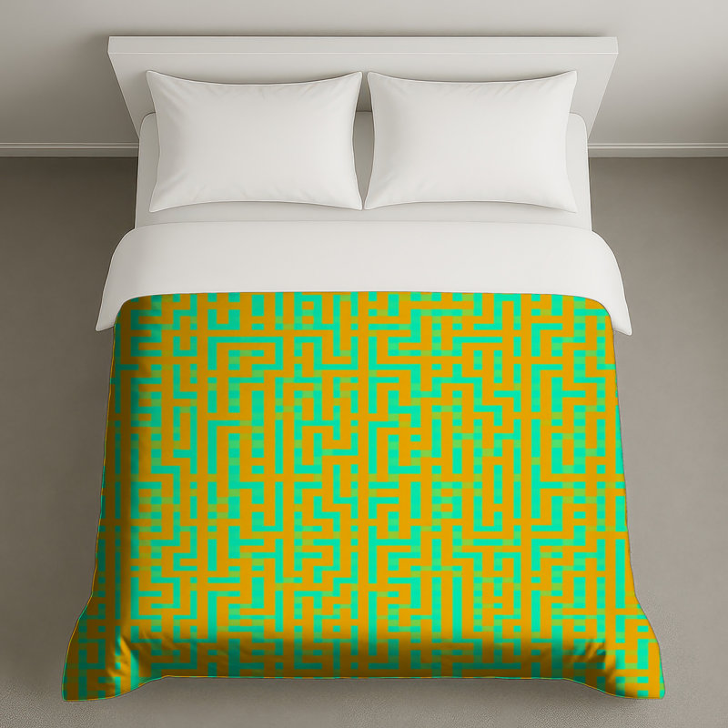 Housses de couette à motif de labyrinthe jaune, Très grand lit