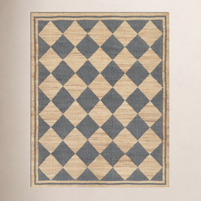 Orchard Court Blue Hand-Woven Geometric Jute Rug