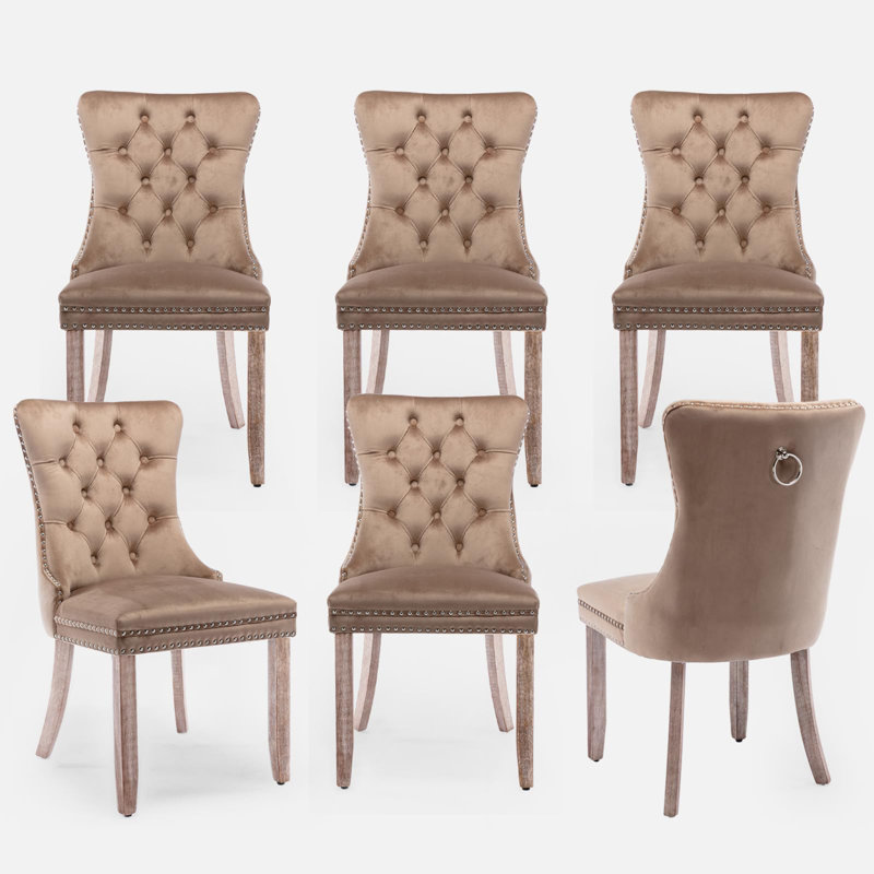 Delafield Lux Kitchen Dining Chairs, Oak Wood, Brown, Set Of 6