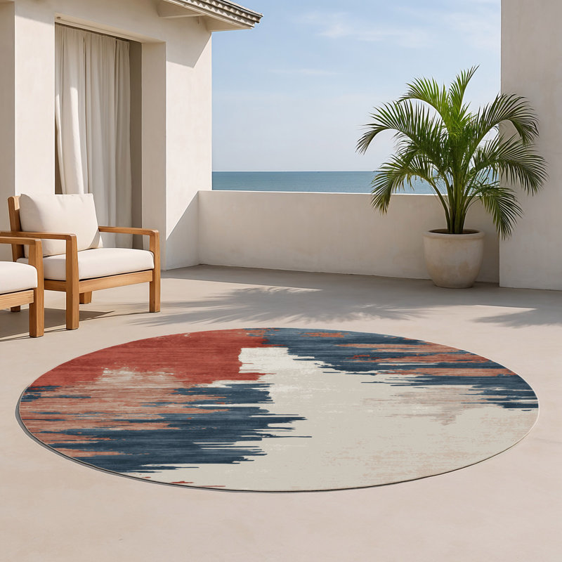 Tapis intérieur et extérieur beige Watercolor, Rond 5 pi