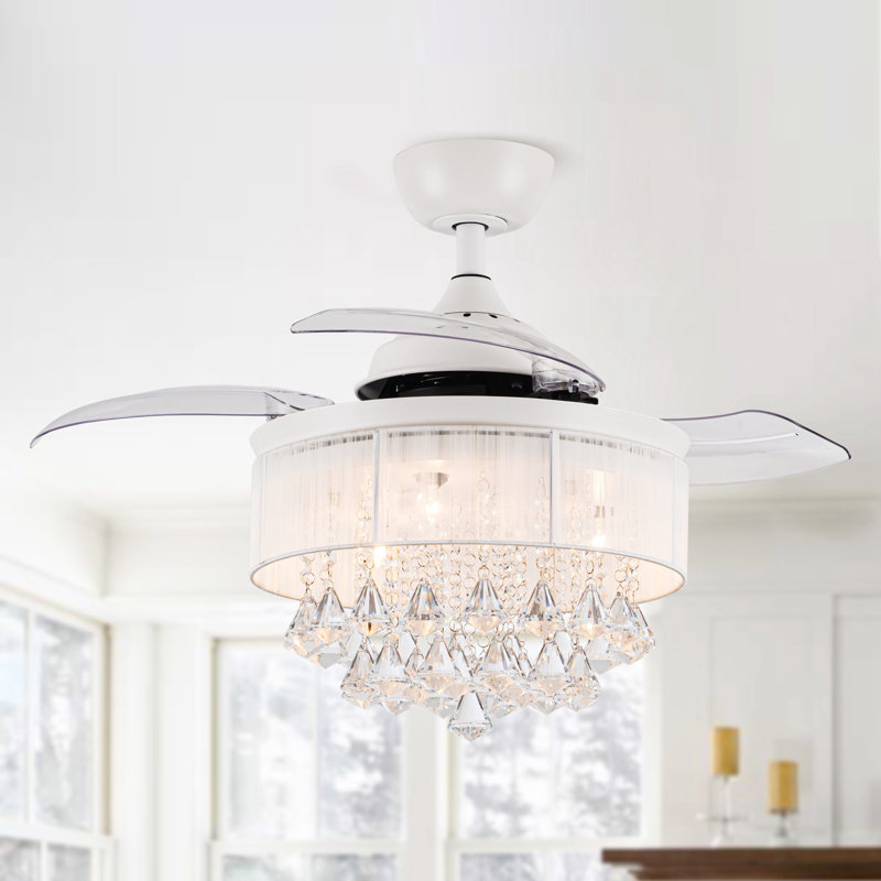 Heatherly 36'' Crystal Chandelier Ceiling Fan with Light Kit and Remote Control, White