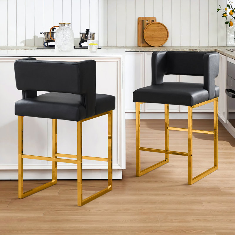 Tabouret de comptoir rembourré avec structure en métal (ensemble de 2), Noir, Doré